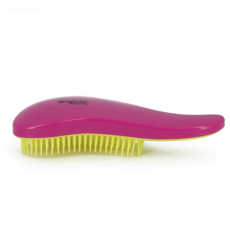 DEWAL BEAUTY Щетка массажная для легкого расчесывания волос, мини с ручкой  цвет розово-желтый