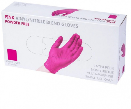 Перчатки розовые VINIL/NITRILE BLEND GLOVES  нитрило-виниловые (100 штук) размер S