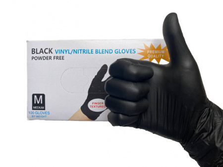 Перчатки Black VINIL/NITRILE BLEND GLOVES  нитрило-виниловые (100 штук) размер М